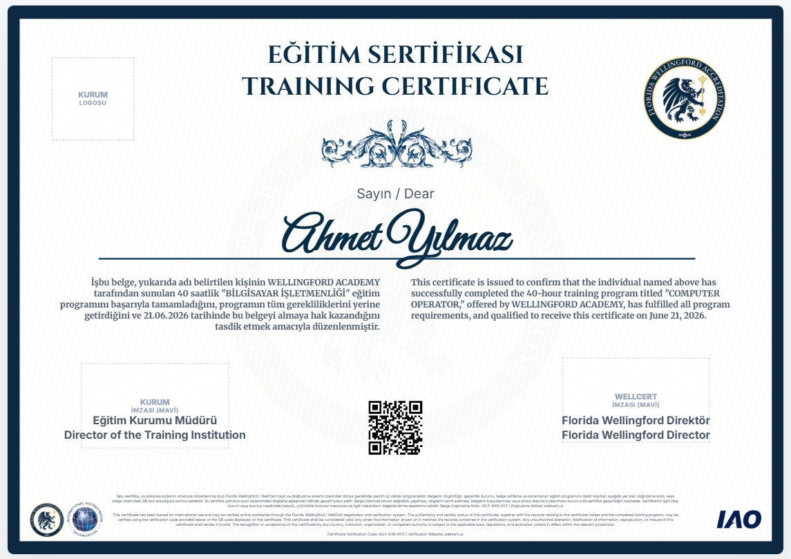 Çok Dilli Eğitmen İmzalı Sertifika